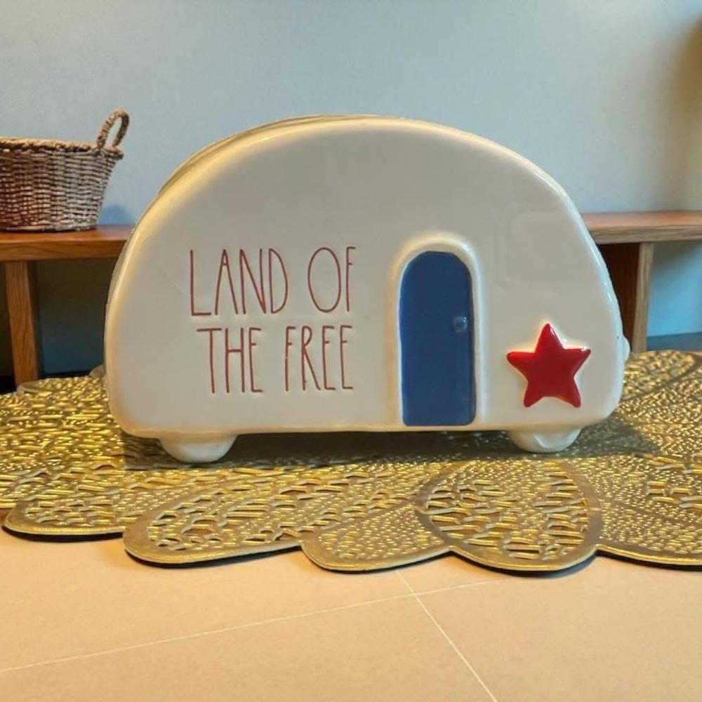 Rae Dunn White and Blue Camper with Red Star